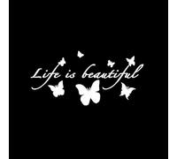 Life Is Beautiful - Calcomanías para espejo retrovisor para coches, motocicletas, calcomanías de vinilo impermeables con mensaje de fe, degradado, color blanco y negro, larga duración, decoración de