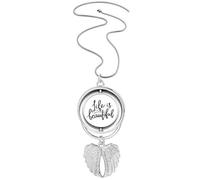 Life Is Beautiful - Collar giratorio con diseño de alas de ángel con cita Art Deco