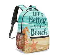 Life is Better at the Beach - Mochila de 40,6 cm, diseño de caballito de mar, estrella de mar, ilustración plana, bolsa de viaje con estampado de coral, 02., L, Casual