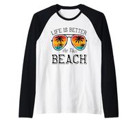 Life Is Better at the Beach - Retro Palm Tree Summer Family Camiseta Manga Raglan