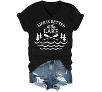 Life is Better at The Lake Camiseta Life is Better at The Lake Camiseta con cuello en V, Negro, 3XL