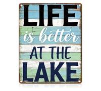 Life Is Better At The Lake Rustic Tin Sign Summer 12x8 Inch