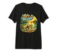 Life Is Better At The Lake Sunset Canoe Nature Vibes Graphic Camiseta Premium