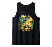 Life Is Better At The Lake Sunset Canoe Nature Vibes Graphic Camiseta sin Mangas