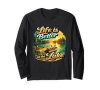 Life Is Better At The Lake Sunset Canoe Nature Vibes Graphic Manga Larga