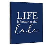 Life is Better at the Lake Wall Art Navy Blue Lake Decor for Home Lake House Wall Decor Gifts(Framed,12x18inch(30x45cm))