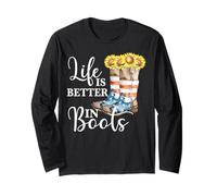 Life Is Better In Boots Vintage Country Music USA Girasol Manga Larga