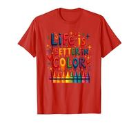Life Is Better In Color Crayon Art - Cita inspiradora Camiseta, Hombre, Rojo, 3XL