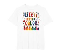 Life Is Better In Color Crayon Art - Cita inspiradora Camiseta, Hombre Tallas Grandes, Blanco, 5X Alto