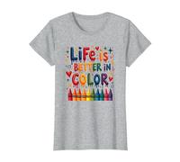 Life Is Better In Color Crayon Art - Cita inspiradora Camiseta, Mujer, Gris Jaspeado, L