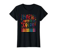 Life Is Better In Color Crayon Art - Cita inspiradora Camiseta, Mujer, Negro, XL