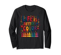 Life Is Better In Color Crayon Art - Cita inspiradora Manga Larga, Unisex para Adultos, Negro, XXL