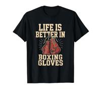Life Is Better In Guantes de Boxeo Vintage Combate Deportes Gimnasio Camiseta gráfica económica, Hombre, Negro, M