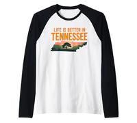 Life Is Better in Tennessee, Scenic TN State Outline Sunset Camiseta Manga Raglan