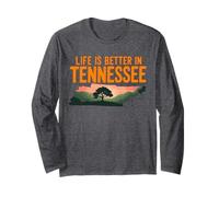 Life Is Better in Tennessee, Scenic TN State Outline Sunset Manga Larga