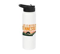 Life Is Better in Tennessee, Scenic TN state outline sunset Stainless Steel Insulated Water Bottle