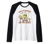 Life Is Better On The River Fisherman GNOME Loves Fishing Camiseta Manga Raglan