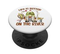 Life Is Better On The River Fisherman GNOME Loves Fishing PopSockets PopGrip Adhesivo