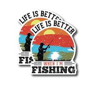 Life is Better When I'm Fishing - Calcomanía colorida de pesca - Pesca en barco - Calcomanías de vinilo de alta calidad para parachoques | 5 pulgadas en el lado más ancho | Fabricado en Estados Unidos