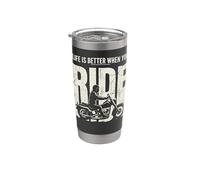 Life is Better When You Ride Biker Funny Dad Mens Motorcycle Vaso térmico de acero inoxidable de doble pared