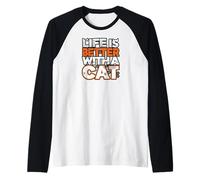 Life Is Better with A Cat Paw Print Feline Lover Camiseta Manga Raglan