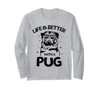Life Is Better with a Pug New Year Pug Lovers tee Manga Larga