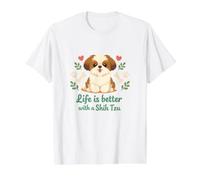 Life Is Better with A Shih Tzu Cute Dog Lover Camiseta gráfica económica, Hombre, Blanco, S