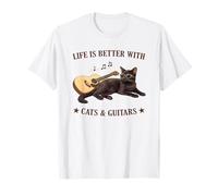 Life is Better with Cats and Guitars Black Cat Guitarist Camiseta