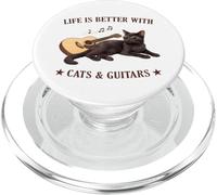 Life is Better with Cats and Guitars Black Cat Guitarist PopSockets PopGrip para MagSafe