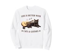 Life is Better with Cats and Guitars Black Cat Guitarist Sudadera