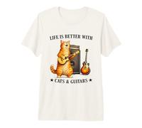 Life is Better with Cats and Guitars Funny Guitarist Music Camiseta Premium