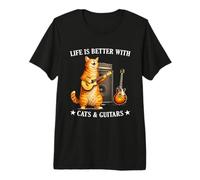 Life is Better with Cats and Guitars Funny Guitarist Music Camiseta Premium