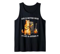 Life is Better with Cats and Guitars Funny Guitarist Music Camiseta sin Mangas