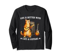 Life is Better with Cats and Guitars Funny Guitarist Music Manga Larga