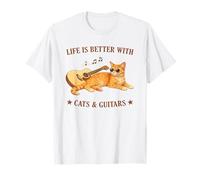 Life is Better with Cats and Guitars Orange Cat Guitarist Camiseta