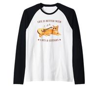 Life is Better with Cats and Guitars Orange Cat Guitarist Camiseta Manga Raglan