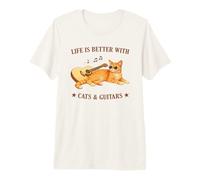 Life is Better with Cats and Guitars Orange Cat Guitarist Camiseta Premium