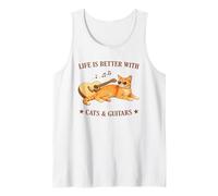 Life is Better with Cats and Guitars Orange Cat Guitarist Camiseta sin Mangas