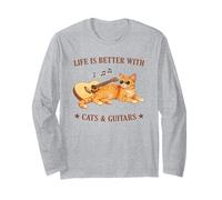 Life is Better with Cats and Guitars Orange Cat Guitarist Manga Larga