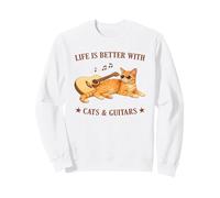 Life is Better with Cats and Guitars Orange Cat Guitarist Sudadera