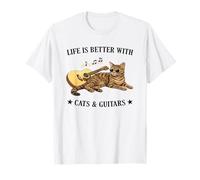 Life is Better with Cats and Guitars Tabby Cat Guitarist Camiseta