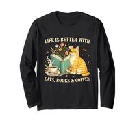 Life is Better with Cats Books and Coffee Cat Lover Reading Manga Larga