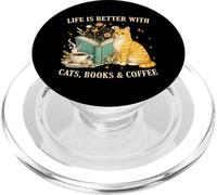 Life is Better with Cats Books and Coffee Cat Lover Reading PopSockets PopGrip para MagSafe