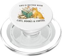 Life is Better with Cats Books and Coffee Cat Lover Reading PopSockets PopGrip para MagSafe