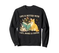 Life is Better with Cats Books and Coffee Cat Lover Reading Sudadera