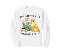 Life is Better with Cats Books and Coffee Cat Lover Reading Sudadera