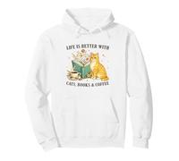 Life is Better with Cats Books and Coffee Cat Lover Reading Sudadera con Capucha
