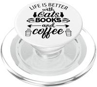 Life is Better with Cats & Books Coffee Black Cat Book Lover PopSockets PopGrip para MagSafe