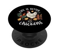 Life Is Better with Chickens Farm Rooster Hen Chick PopSockets PopGrip Adhesivo