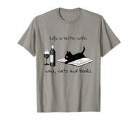 Life Is Better With Wine Cats And Books Gift Camiseta